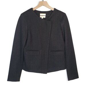 LOFT Asymmetrical Snap Front Blazer‎ Jacket Coat 4 Black Moto